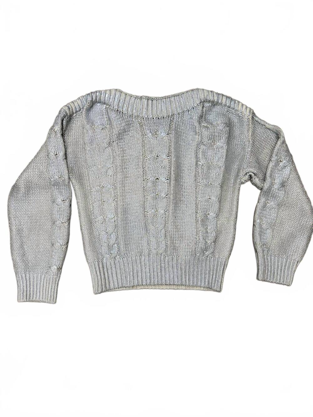 NEW STEVE MADDEN women's debbi cable cotton boat neck sweater in silver